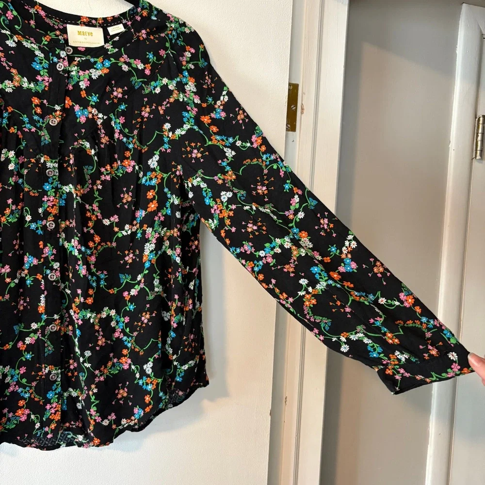 Anthropologie Black Floral Blouse - Picture 4 of 9
